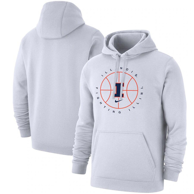 Men's White Illinois Fighting Illini Basketball Icon Club Fleece Pullover Hoodie